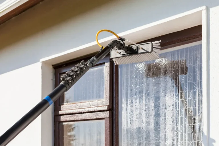 cleaning retail windows with a water fed pole